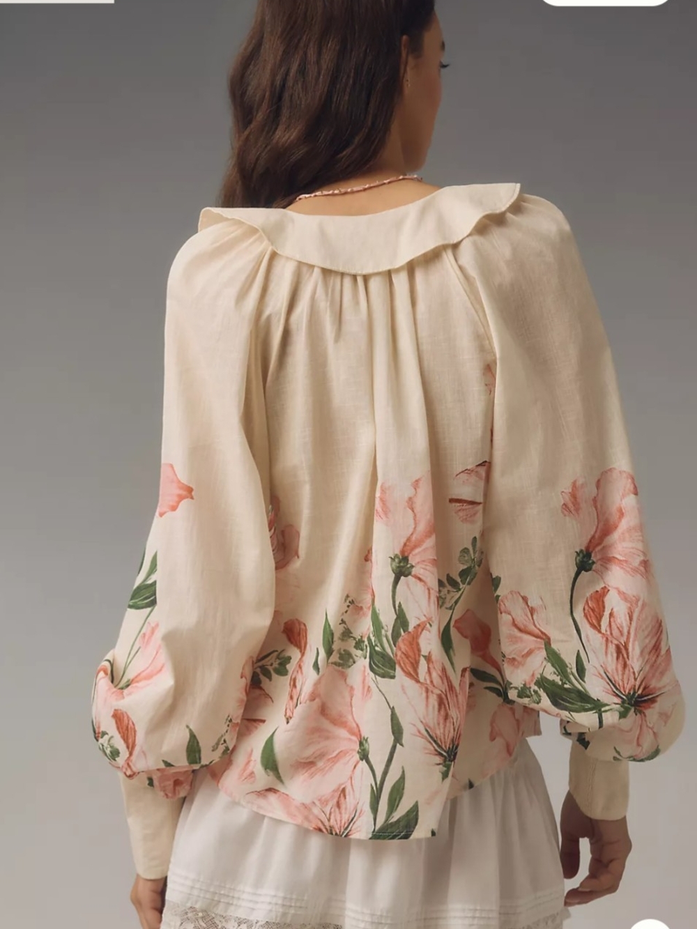 Anthropologie Floral Peasant Blouse L Balloon Sleeve Smocked Cuff Boho Feminine - Picture 2 of 10